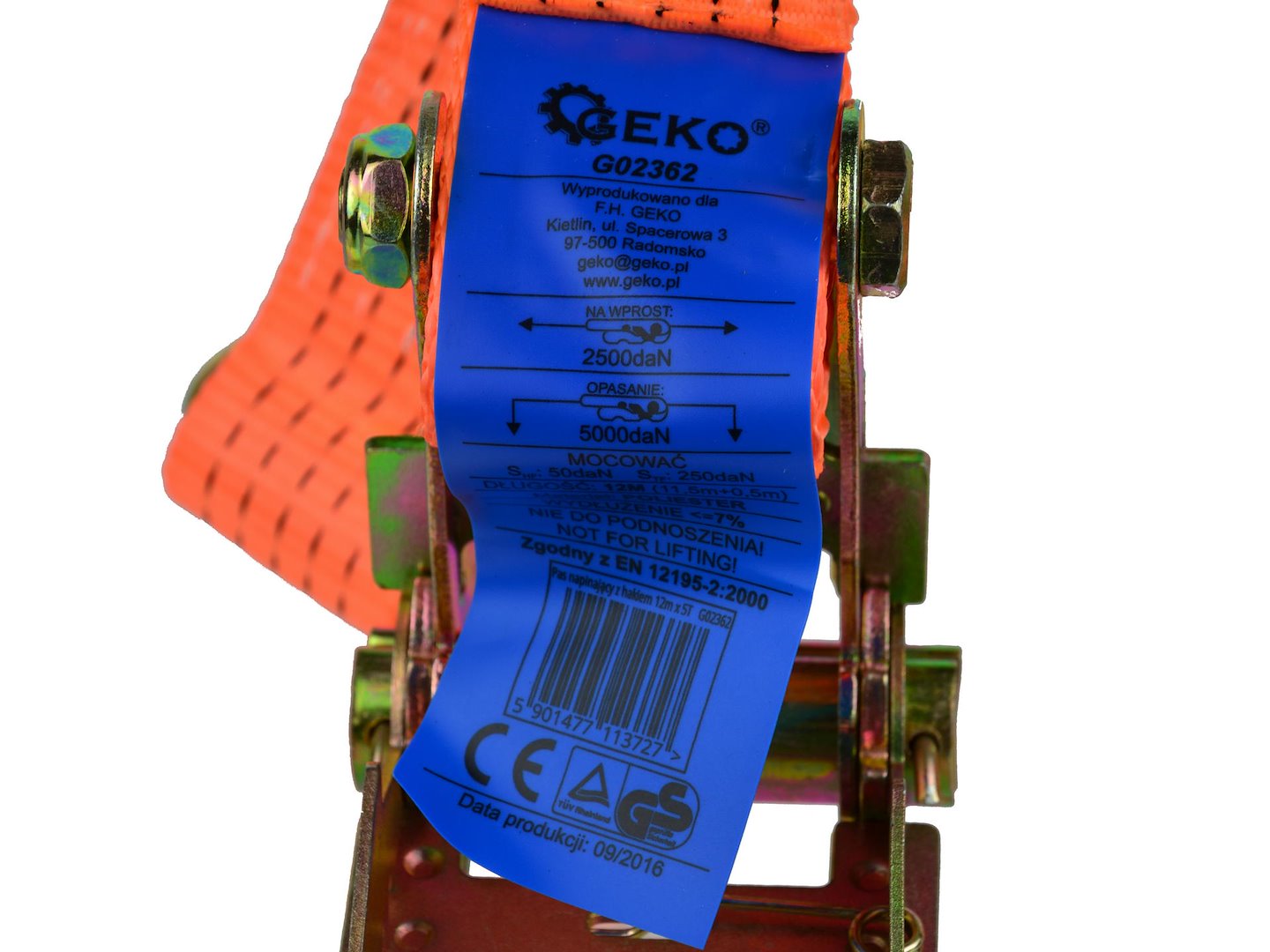 Ratchet Tie-Down Strap with J-Hooks, 12 m / 5T / 50 mm