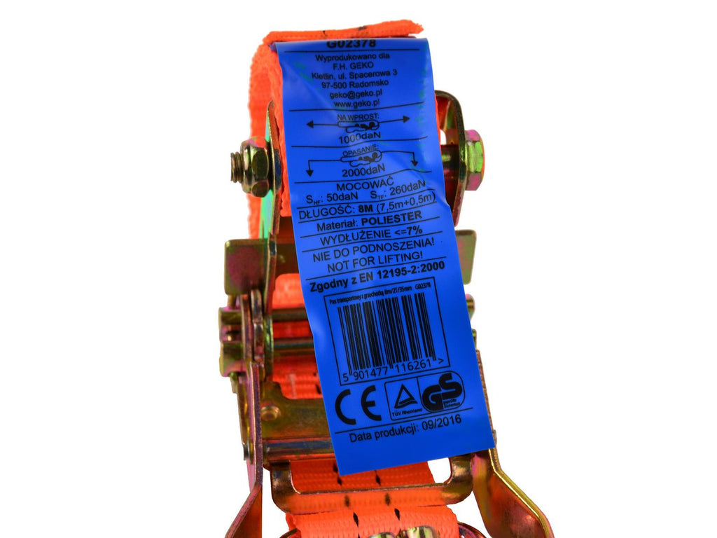 Ratchet Tie-Down Strap with J Hooks 8m/2T/35mm