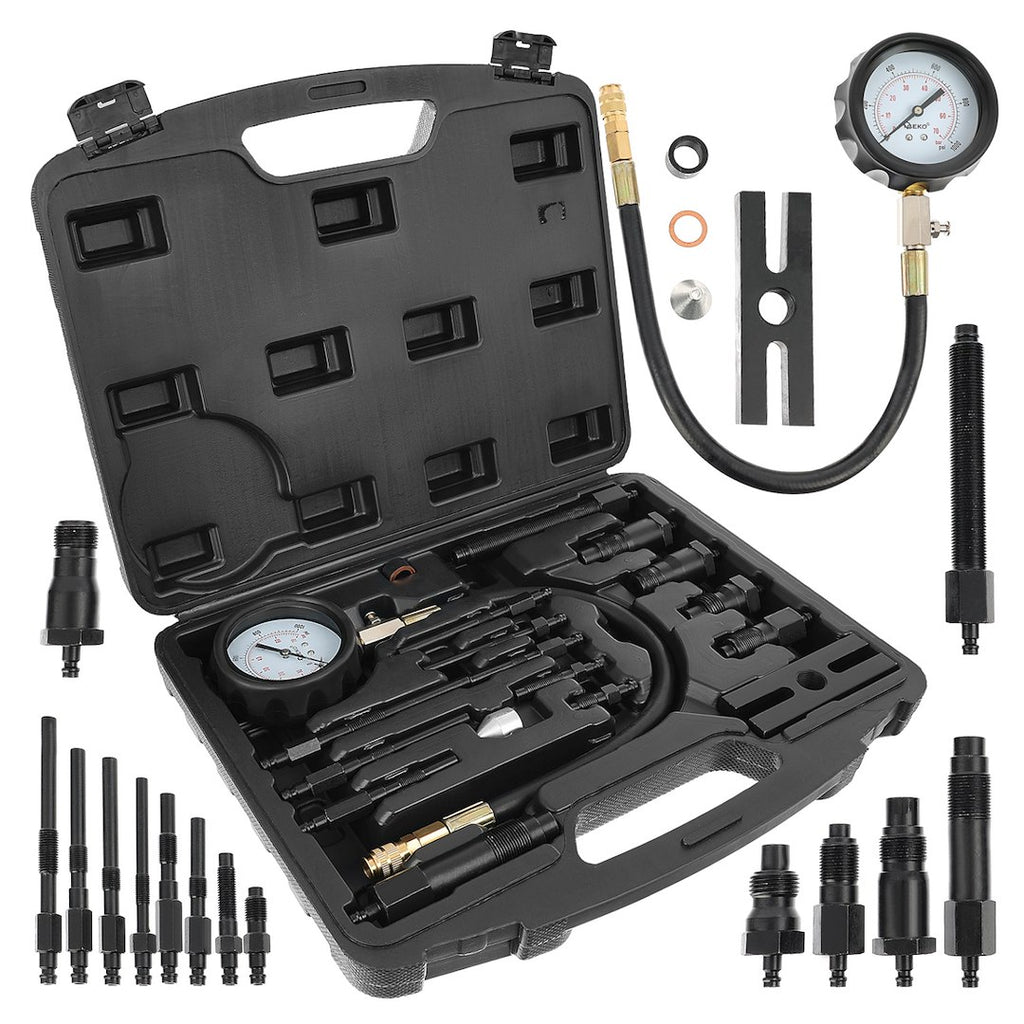 Cylinder pressure tester for diesel trucks with adapters