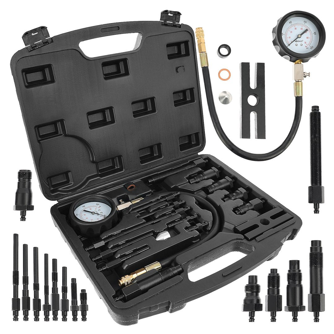Cylinder pressure tester for diesel trucks with adapters