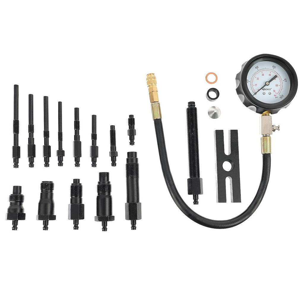 Cylinder pressure tester for diesel trucks with adapters