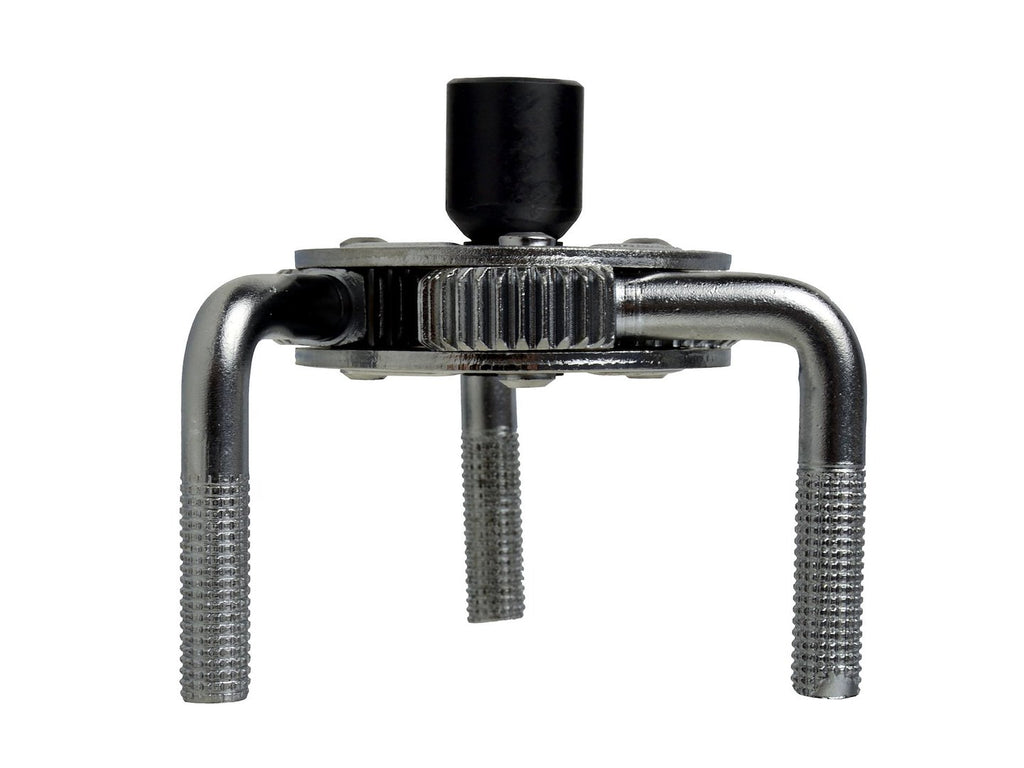 Three-pawl oil filter spanner, 3/8" or 1/2" drive (65–130 mm)