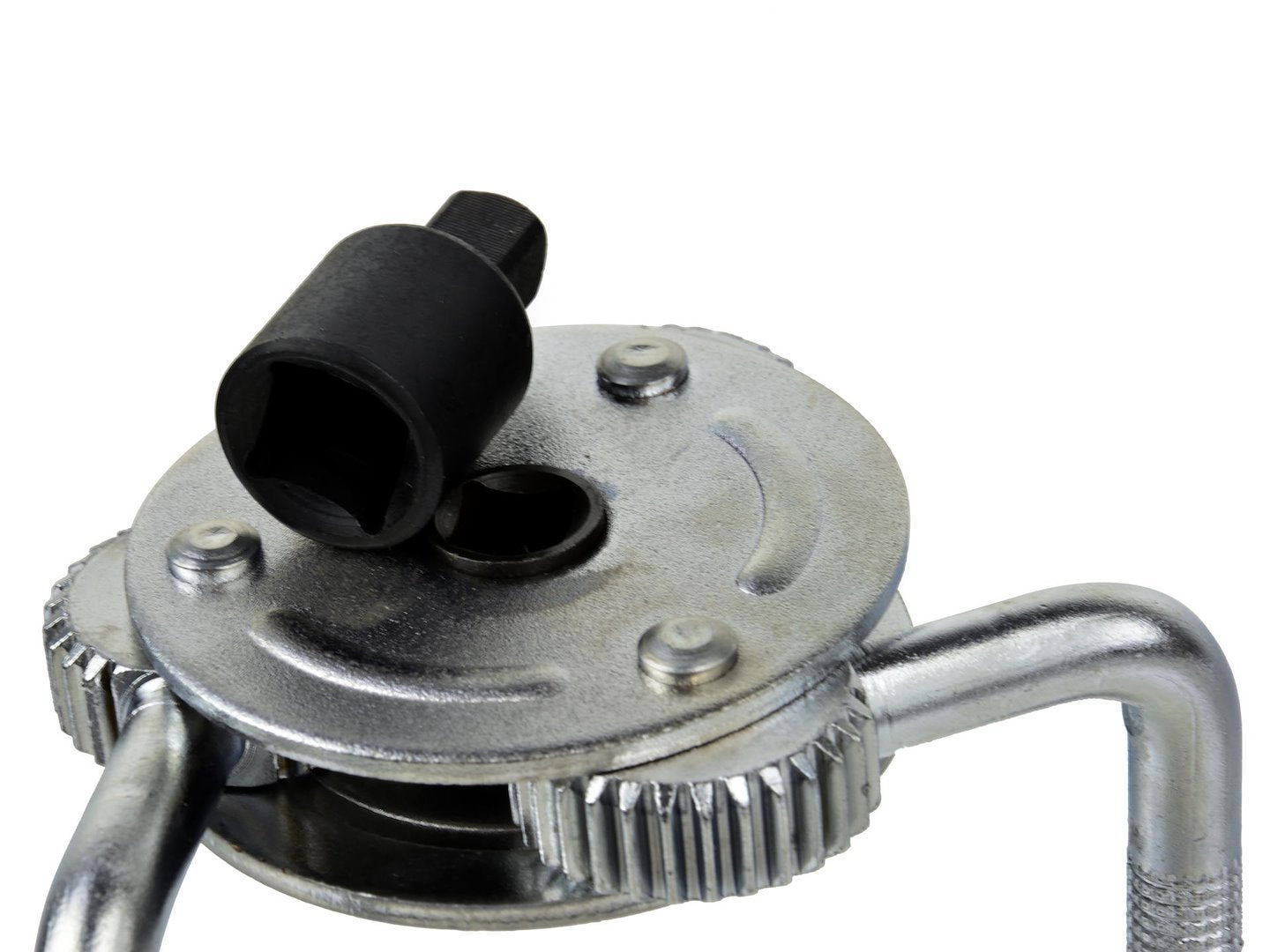 Three-pawl oil filter spanner, 3/8" or 1/2" drive (65–130 mm)