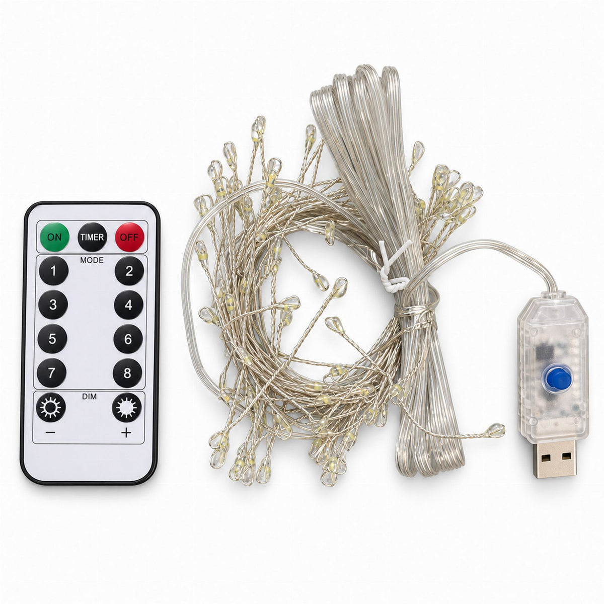 100 LED String Light Garland 3m White Cool with 8 Functions Remote USB
