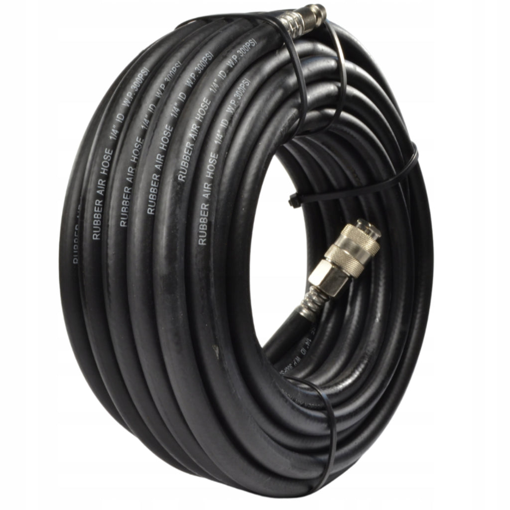 Black 10M 1/4" Rubber Hose Crimped Pneumatic Pipe for Compressor