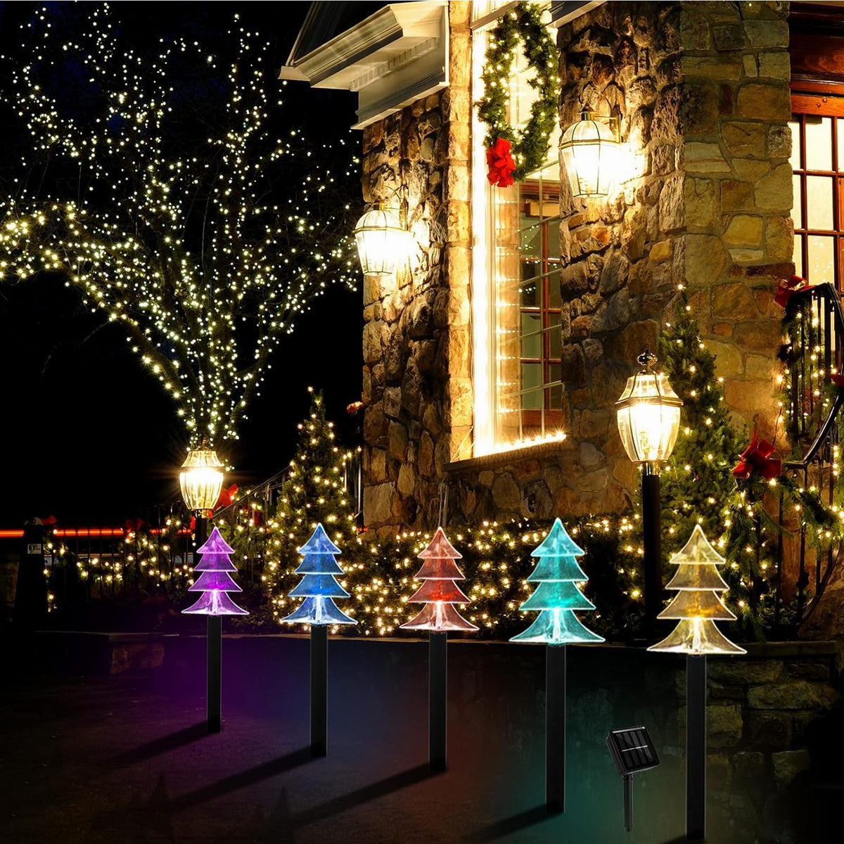 Solar LED Christmas Tree Lights 5 pcs Ground Stakes Decoration