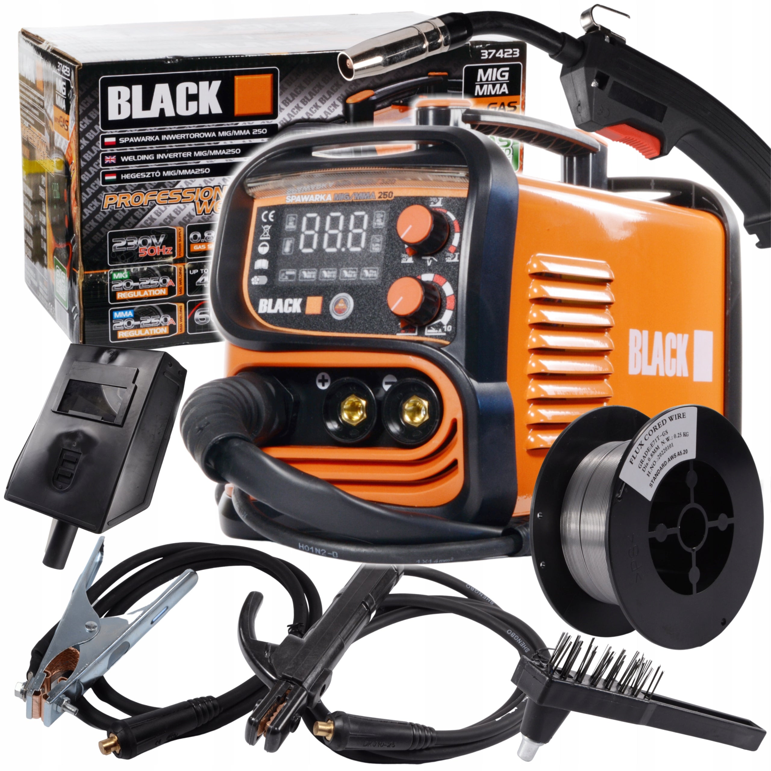 250A Flux MIG MAG MMA TIG Lift keevitusseade gaasiga Black