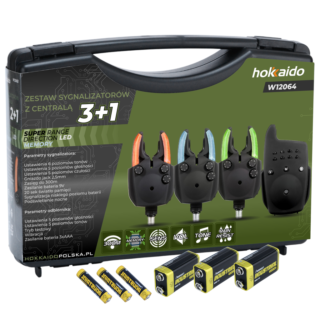 Set of Hokkaido Fishing Alarms 3+1 with Control Unit, Night Mode, and Memory