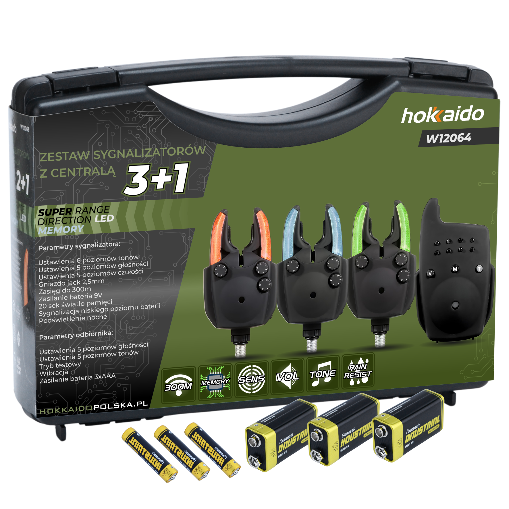 Set of Hokkaido Fishing Alarms 3+1 with Control Unit, Night Mode, and Memory