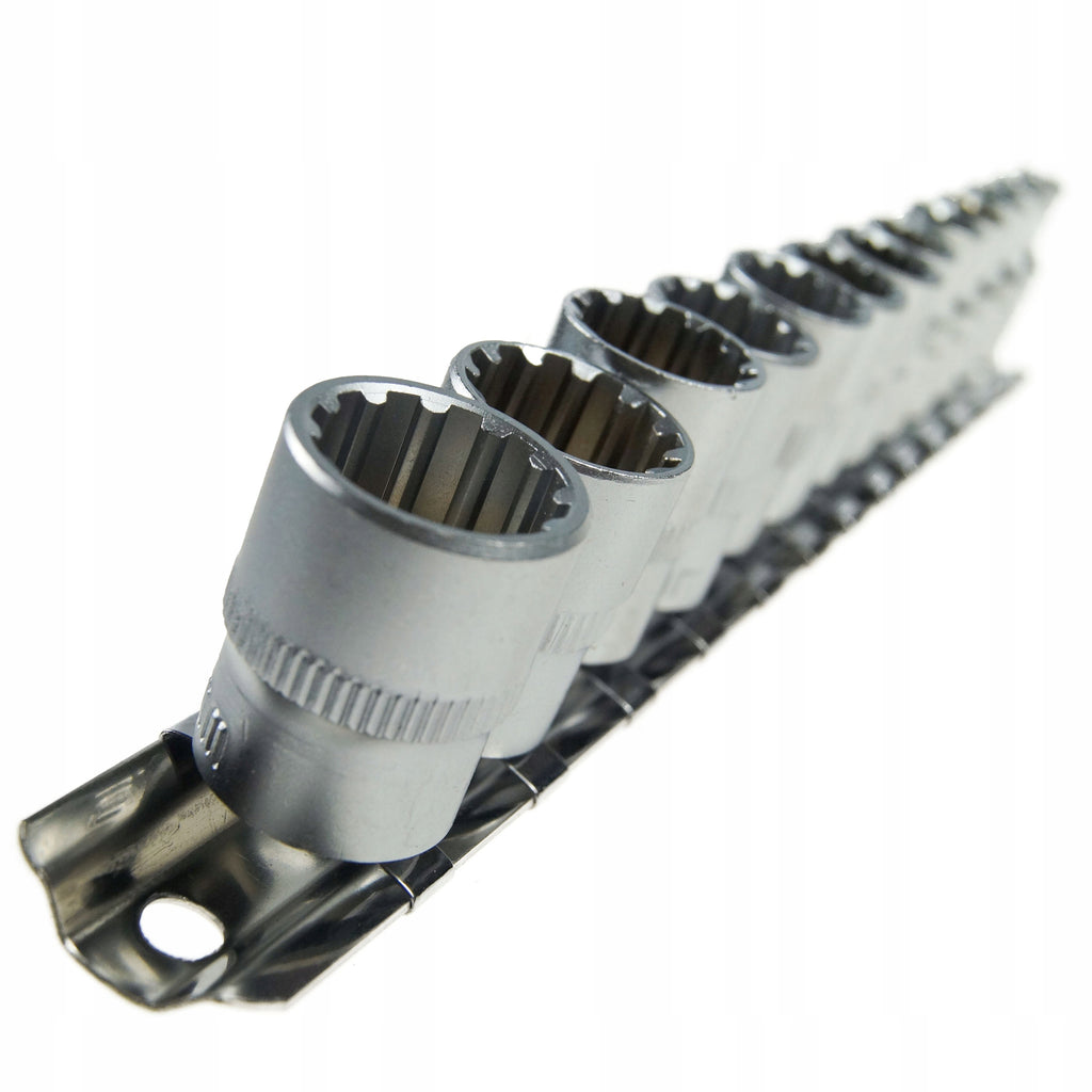 13-Piece 1/4" Spline Socket Set on Rail, 12-Point Cr-V