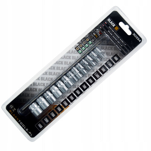 13-osaline 1/4" splainpadrunite komplekt siinil, 12-kandiline Cr-V (D36)
