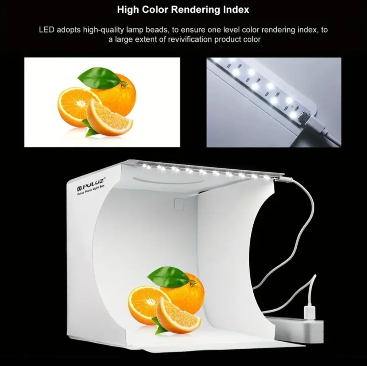 20 cm kaasaskantav kokkupandav fotokast 550 lm valgustusega