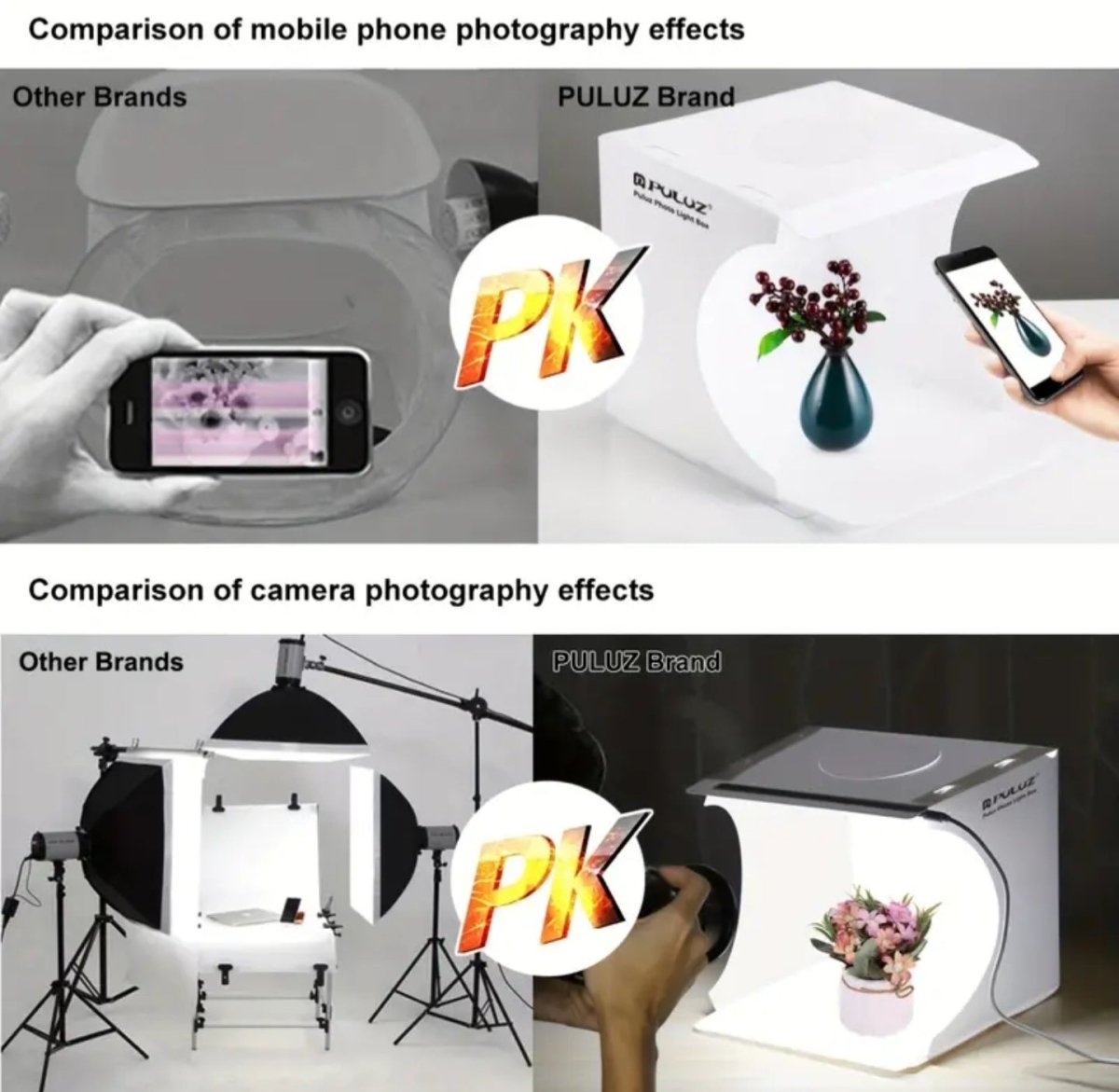 20 cm kaasaskantav kokkupandav fotokast 550 lm valgustusega