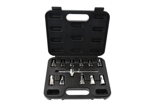 12 pcs Square and Hex Oil Drain Wrench Set with 3/8" Sliding Bar