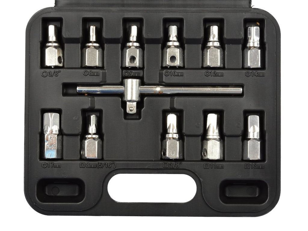 12 pcs Square and Hex Oil Drain Wrench Set with 3/8" Sliding Bar