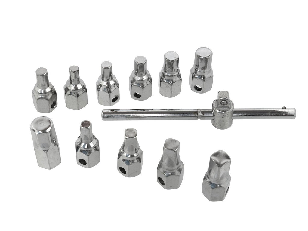 12 pcs Square and Hex Oil Drain Wrench Set with 3/8" Sliding Bar