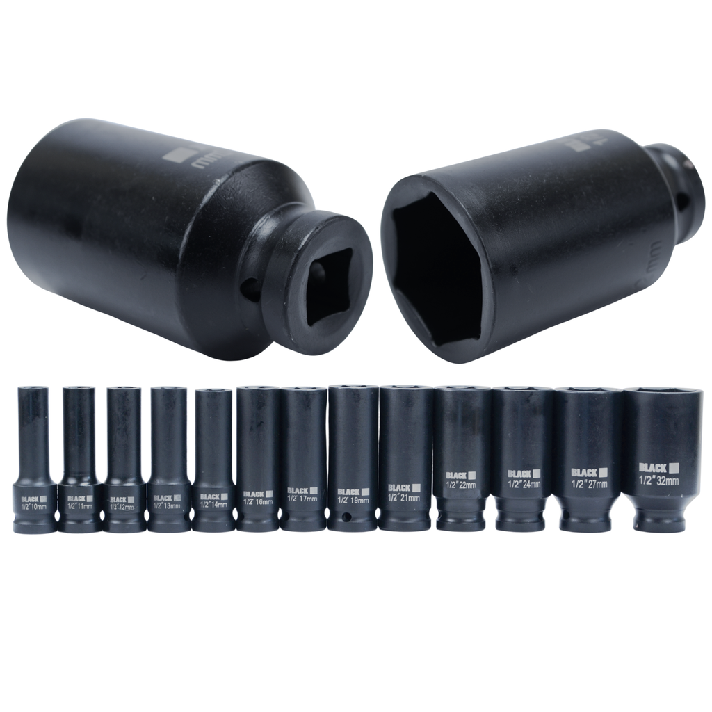 Suur löökmutrivõtmete kuuskantkomplekt 1/2" ajam 10-32mm, 13 tk, Black karbis