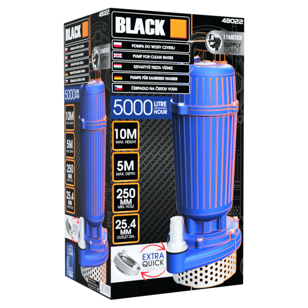 Sukelpuhasvee pump 1" 5000L/H alumiiniumkorpuse ja sõelaga, Black