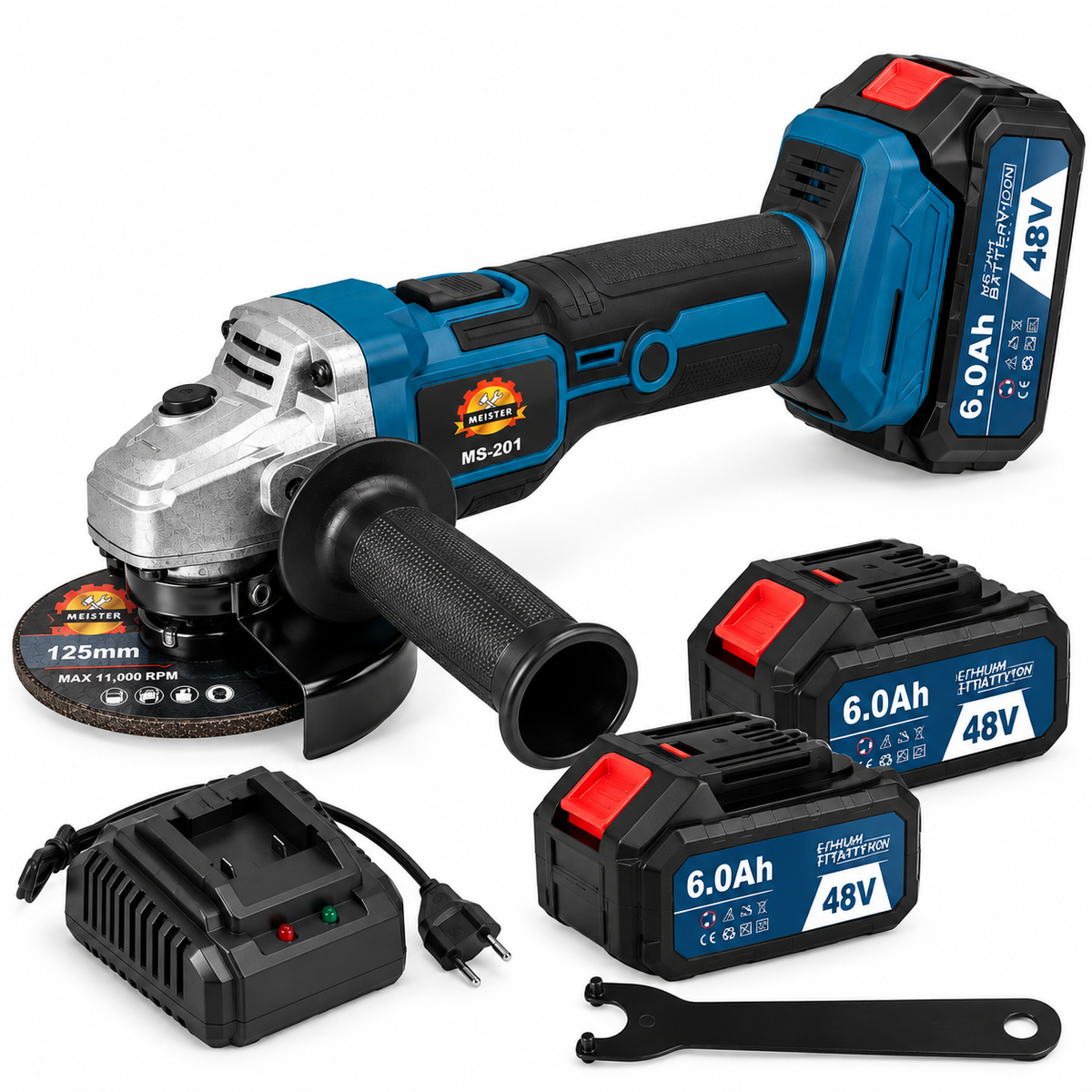 MEISTER MS-201 Cordless Angle Grinder 48V 850W 125mm Brushless – 2 Batteries