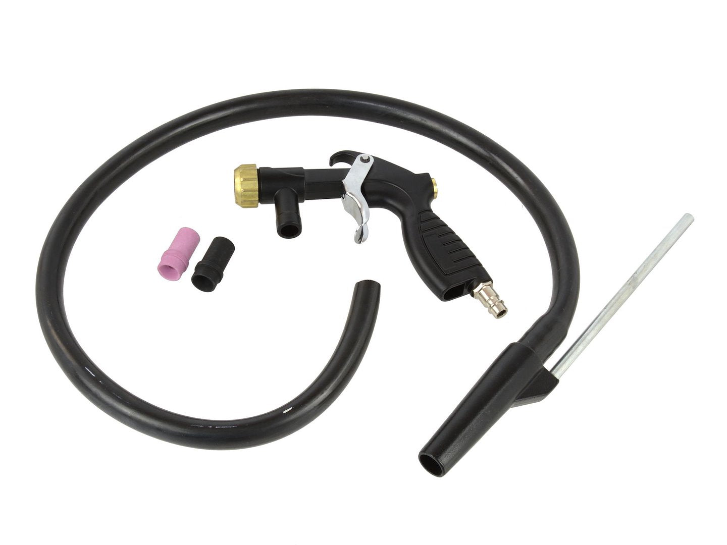 Sandblasting gun with metal and ceramic nozzles and suction hose