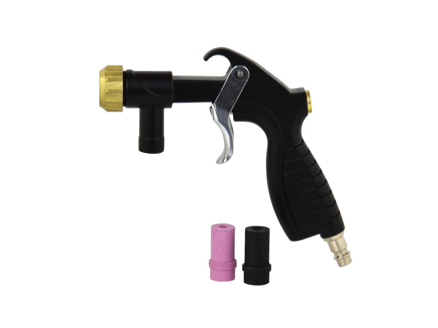 Sandblasting gun with metal and ceramic nozzles and suction hose