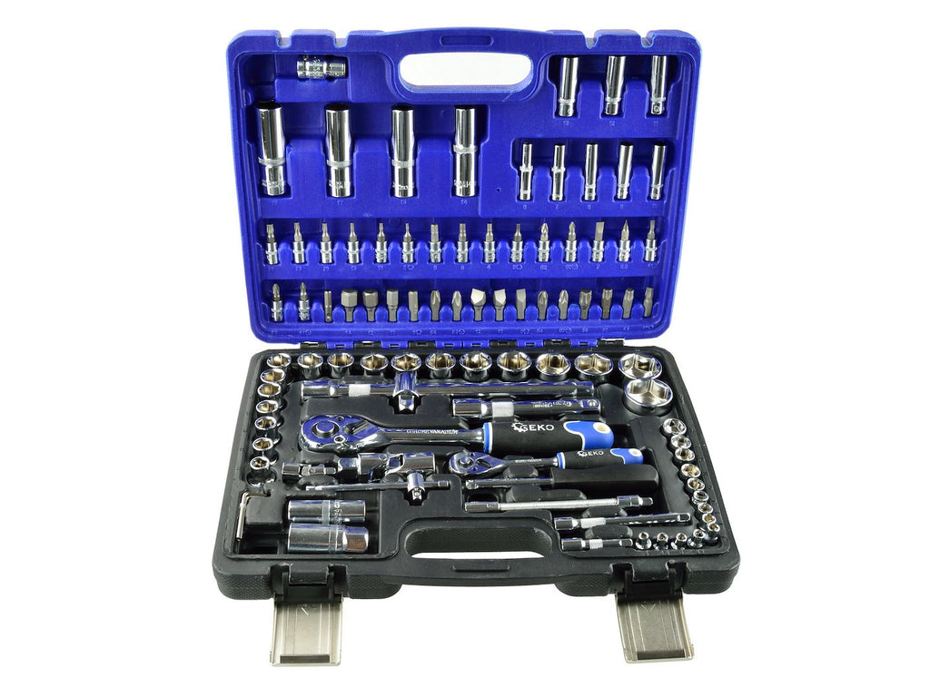 GEKO Mechanics Tool Set, Polished CrV, 94 pcs, 1/2" & 1/4" Drive