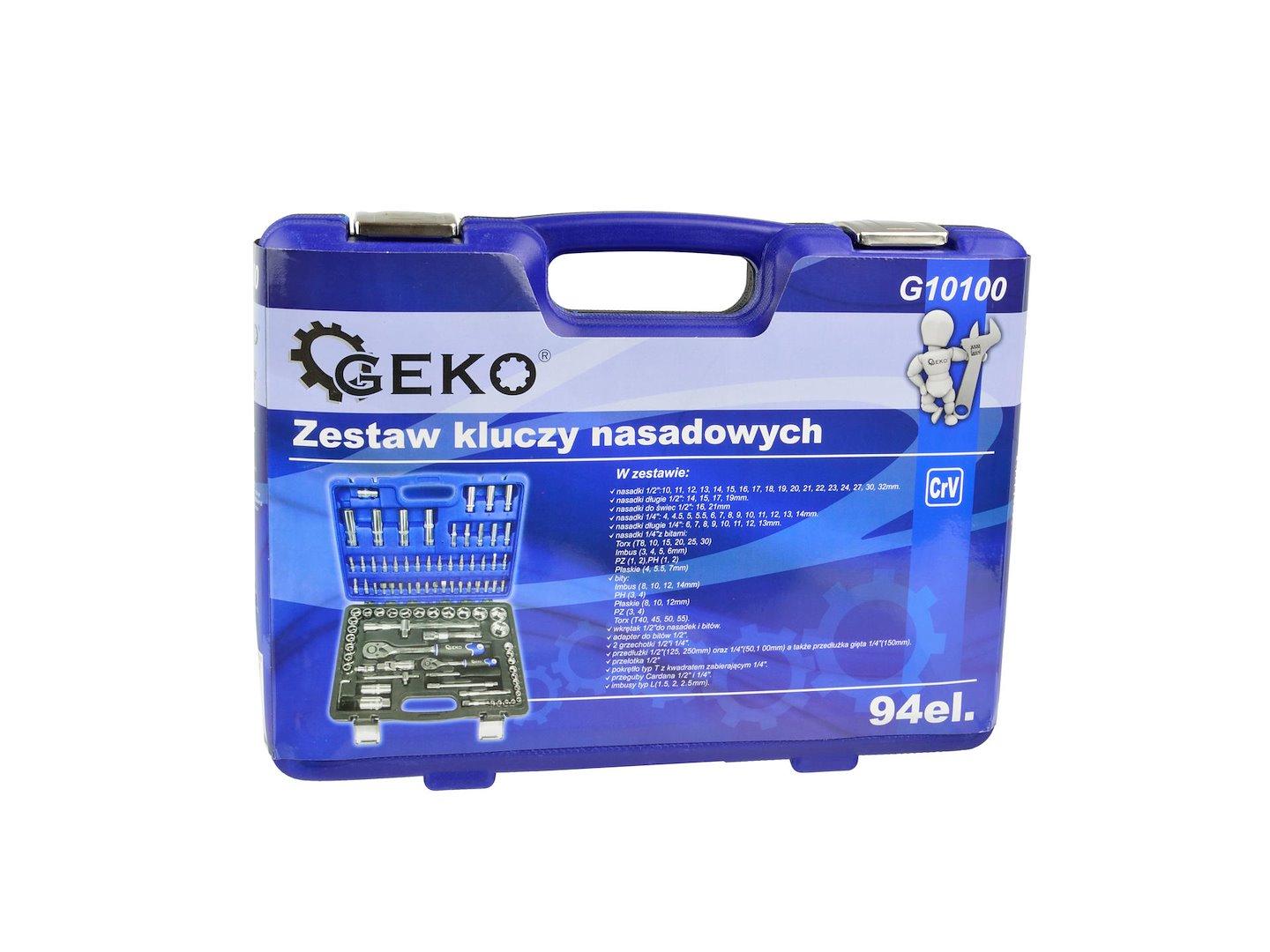 GEKO Mechanics Tool Set, Polished CrV, 94 pcs, 1/2" & 1/4" Drive