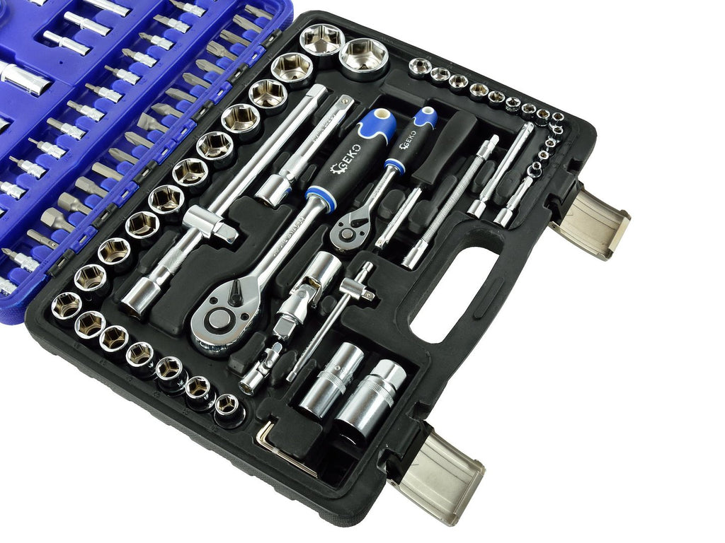 GEKO Mechanics Tool Set, Polished CrV, 94 pcs, 1/2" & 1/4" Drive