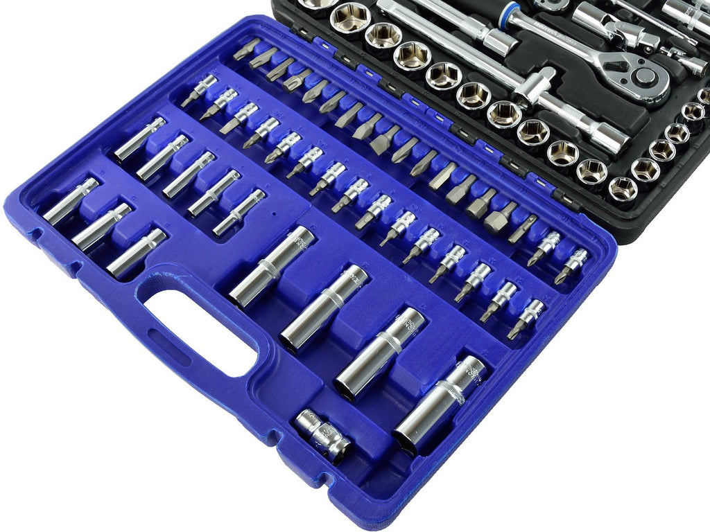 GEKO Mechanics Tool Set, Polished CrV, 94 pcs, 1/2" & 1/4" Drive