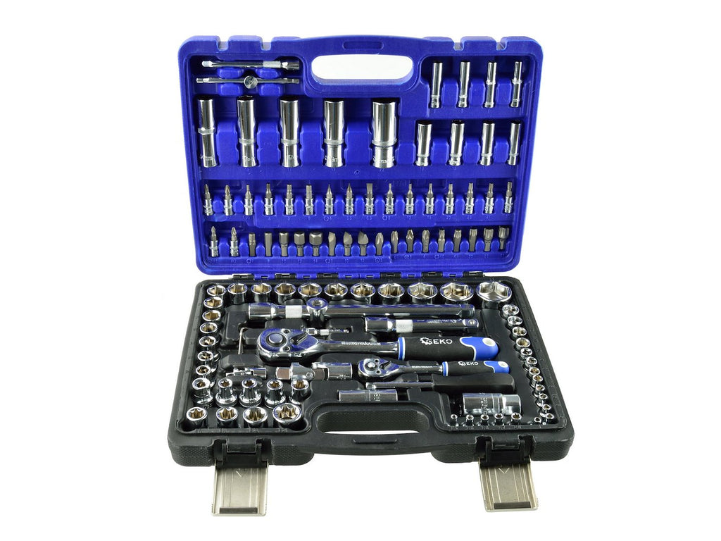 GEKO Mechanics Tool Set, Polished CrV, 108 pcs, 1/2" & 1/4" Drive