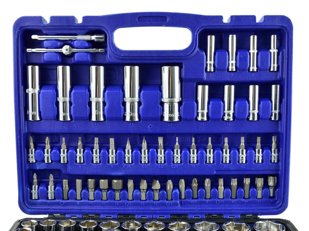 GEKO Mechanics Tool Set, Polished CrV, 108 pcs, 1/2" & 1/4" Drive