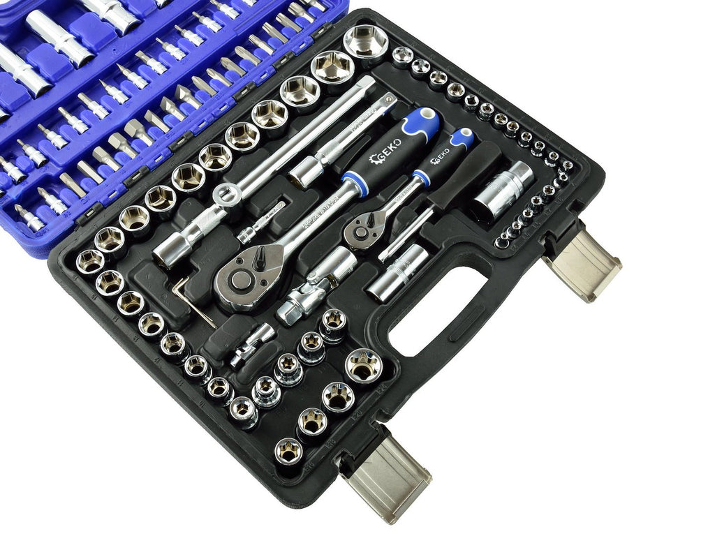 GEKO Mechanics Tool Set, Polished CrV, 108 pcs, 1/2" & 1/4" Drive