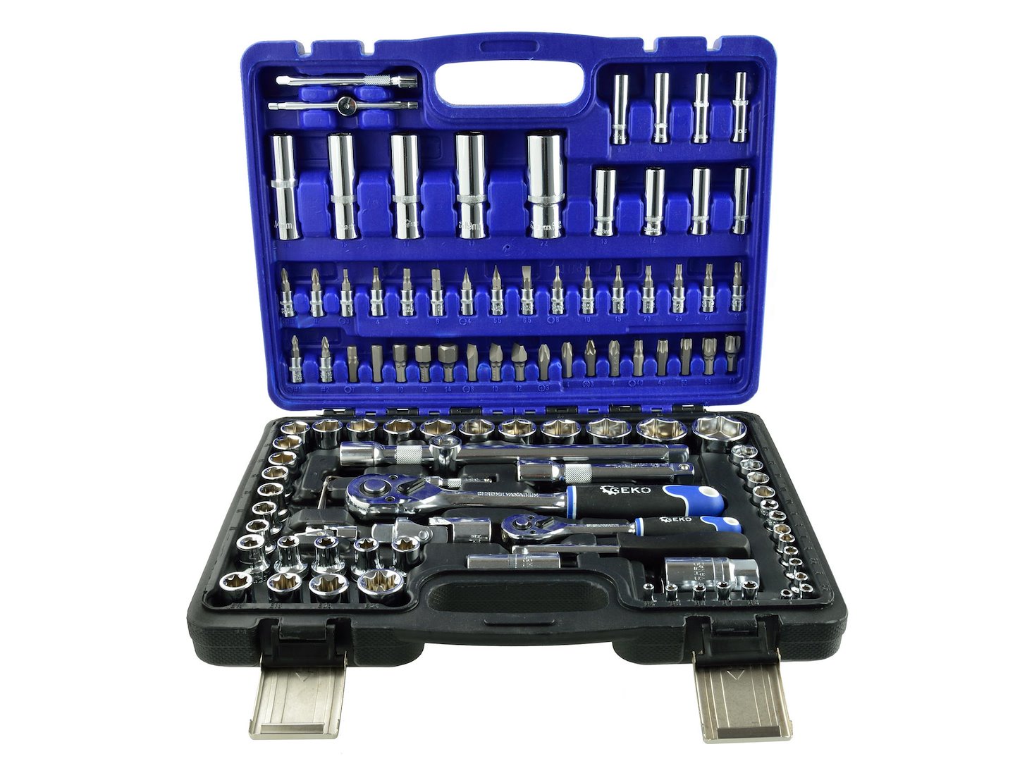 GEKO Mechanics Tool Set, Polished CrV, 108 pcs, 1/2" & 1/4" Drive
