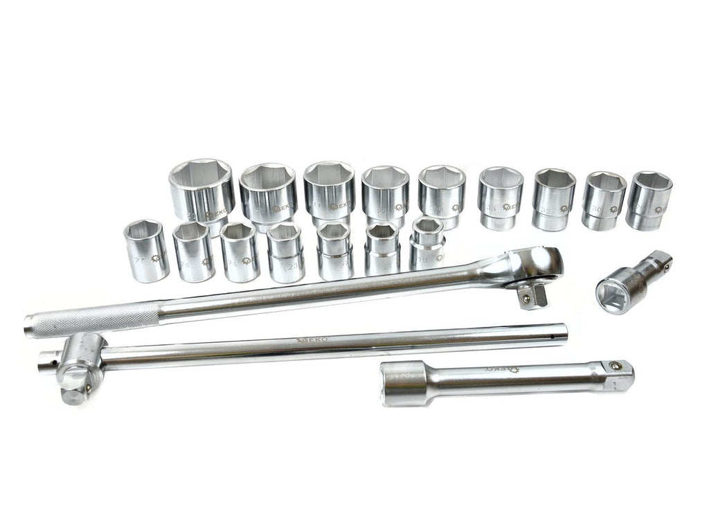 6-Point Socket Set, 3/4" Drive, 19-50 mm, 21 pcs, Metal Case