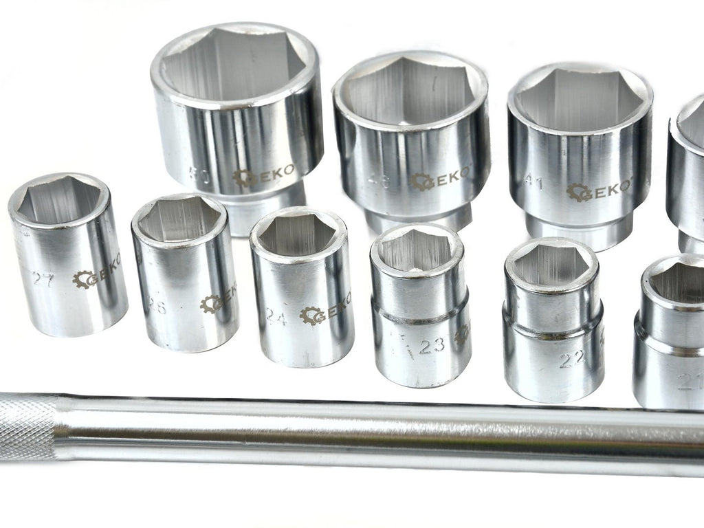 6-Point Socket Set, 3/4" Drive, 19-50 mm, 21 pcs, Metal Case
