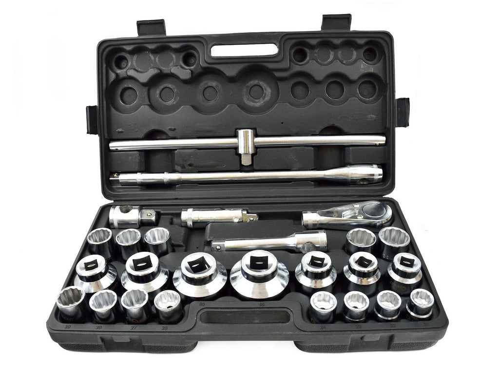 12-Point Socket Set, 3/4" & 1" Drive, 21-65 mm, 26 pcs
