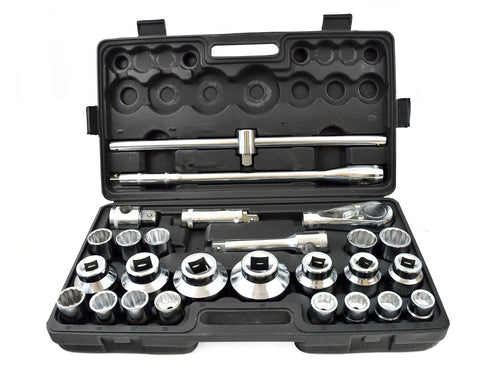 12-Point Socket Set, 3/4" & 1" Drive, 21-65 mm, 26 pcs