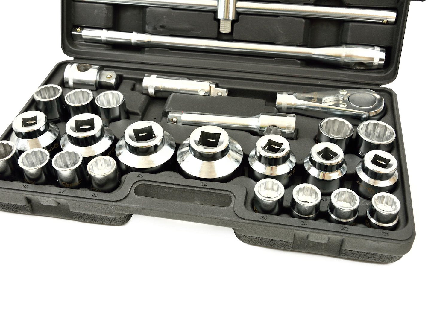 12-Point Socket Set, 3/4" & 1" Drive, 21-65 mm, 26 pcs