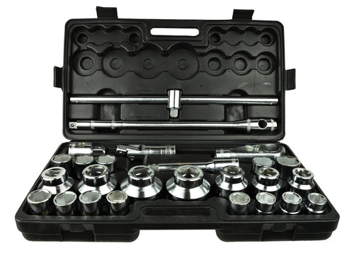 6-Point Socket Set, 3/4" & 1" Drive, 21-65 mm, 26 pcs