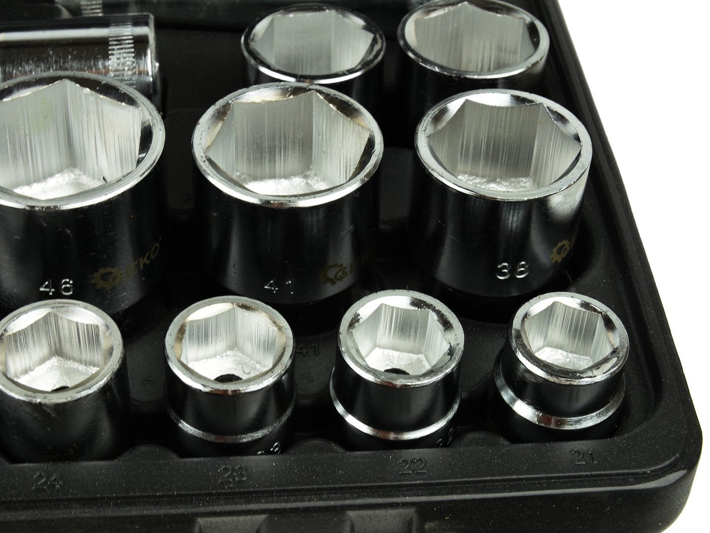 6-Point Socket Set, 3/4" & 1" Drive, 21-65 mm, 26 pcs