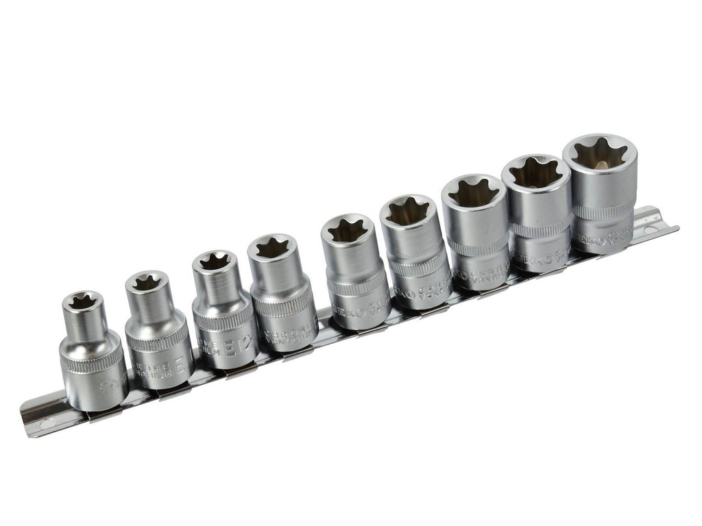 E-TORX Socket Set E10-E24 CrV 1/2" Drive, 10 pcs