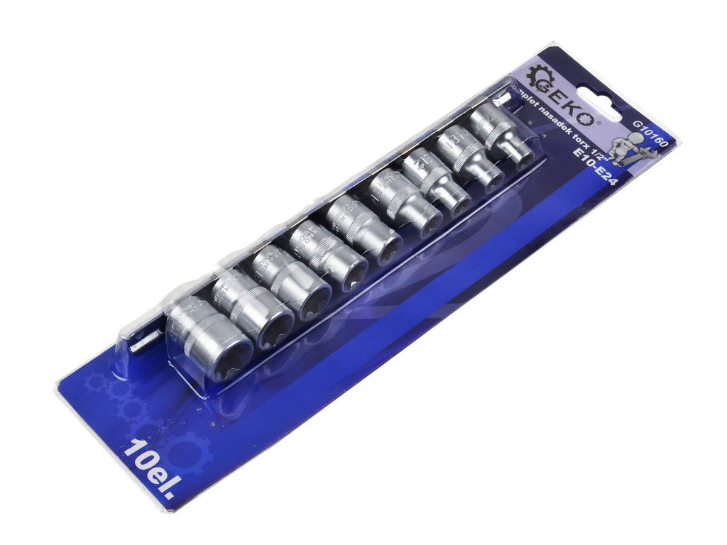 E-TORX Socket Set E10-E24 CrV 1/2" Drive, 10 pcs
