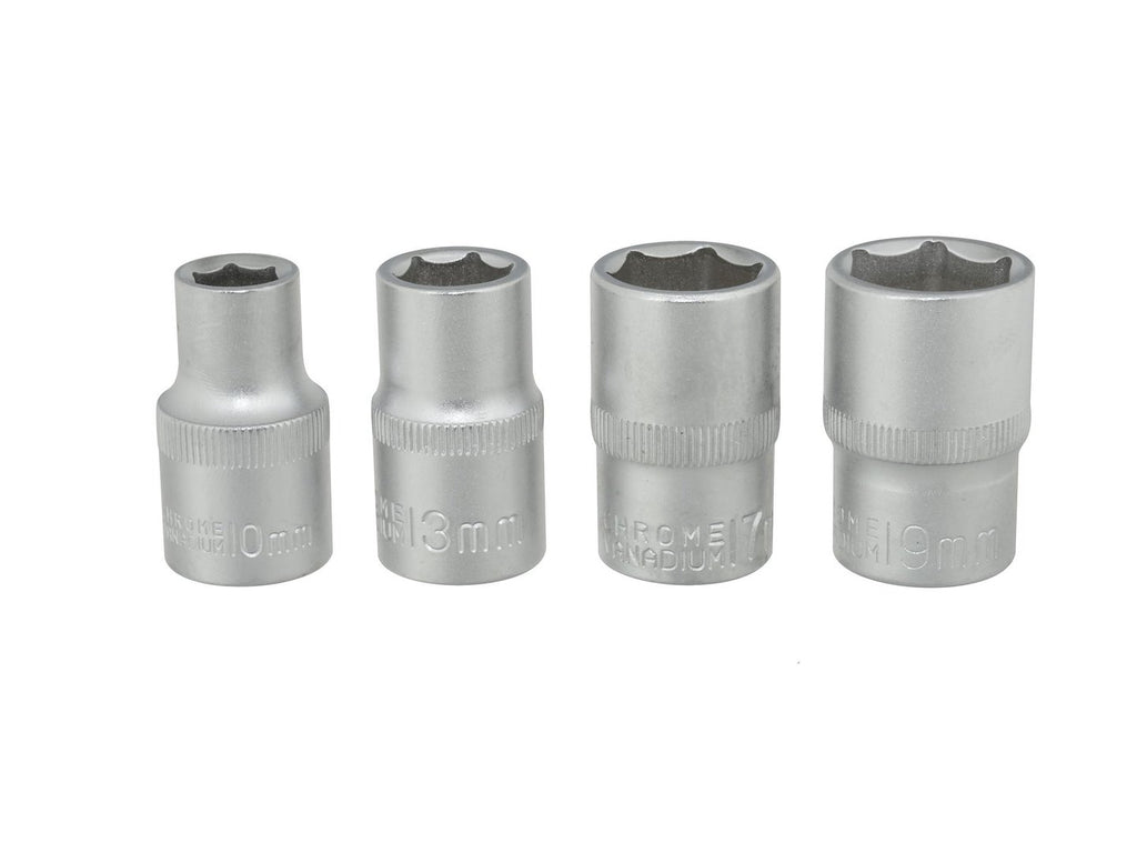 4-piece 1/2" 10-19 mm Cr-V Socket Set