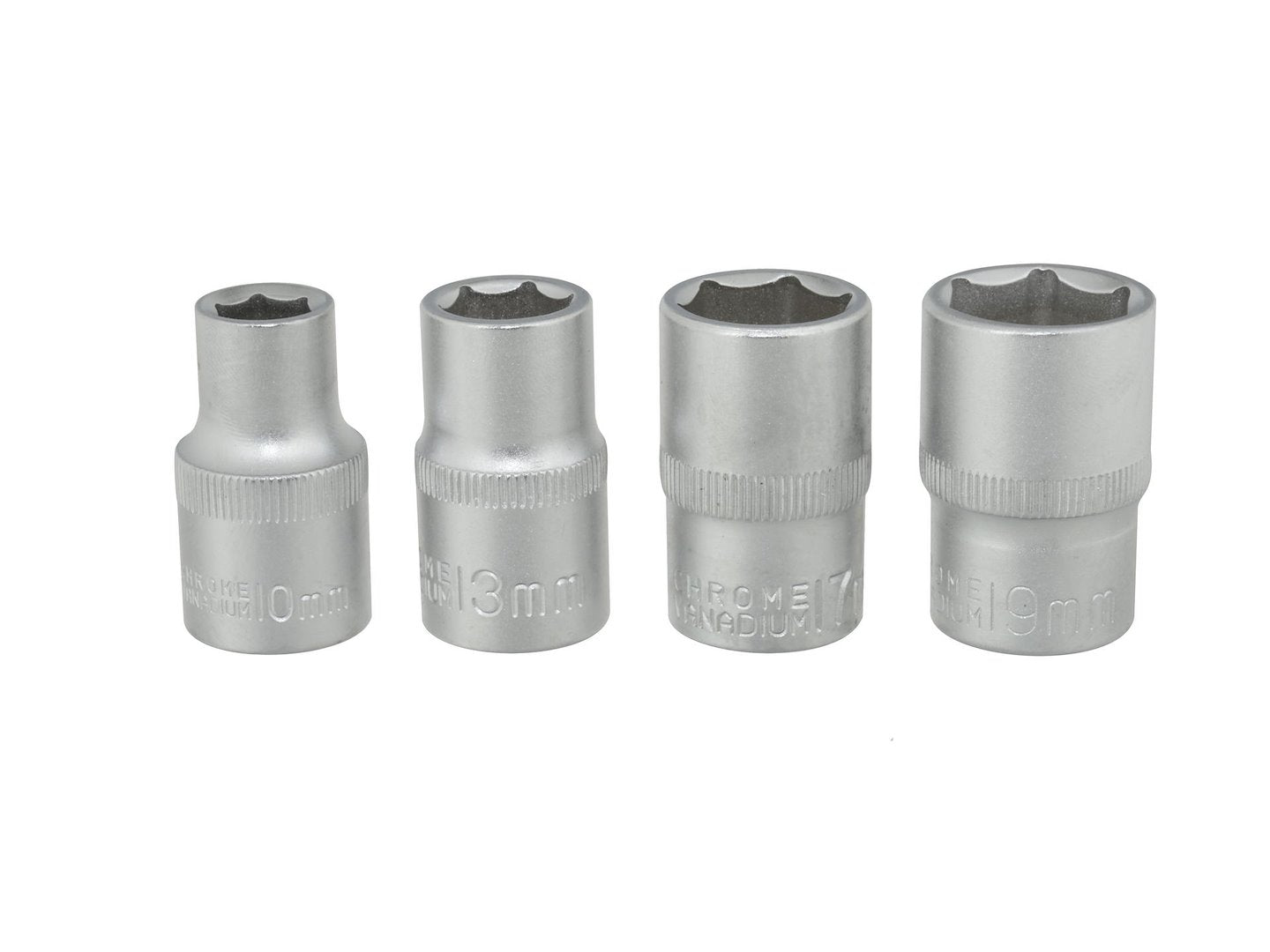 4-piece 1/2" 10-19 mm Cr-V Socket Set