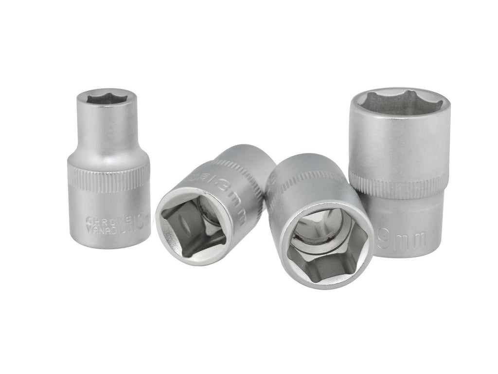 4-piece 1/2" 10-19 mm Cr-V Socket Set