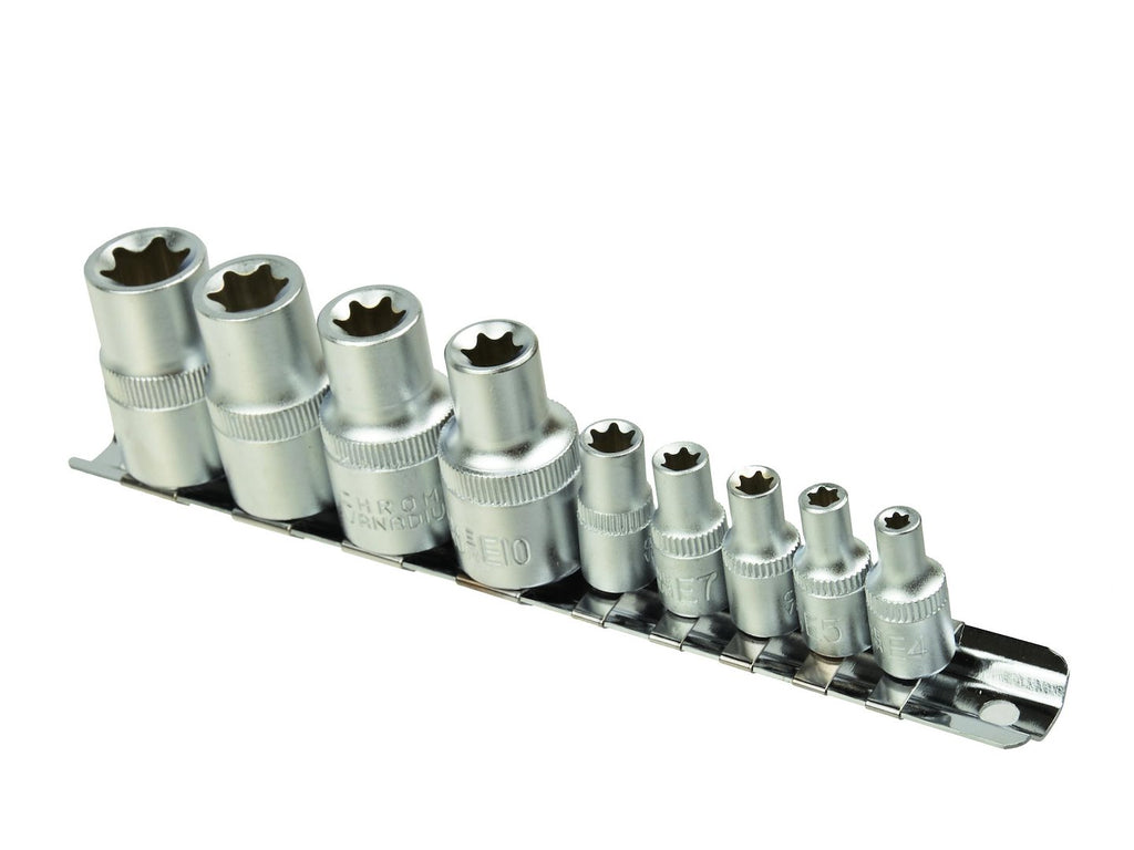 TORX Socket Set E4-E16 CrV 1/4 & 1/2 in. Drive, 9 pcs