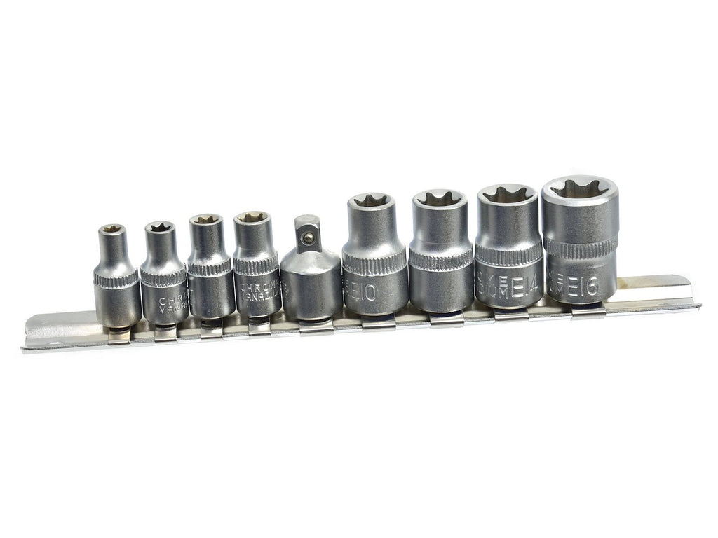 TORX Socket Set E5-E16 CrV 1/4" & 3/8" Drive, 9 pcs