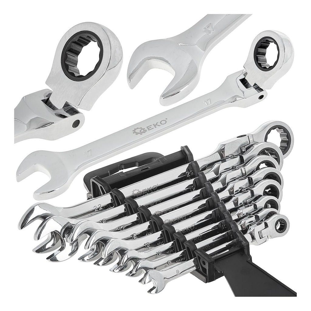 Flexible-Head Ratchet Combination Spanner Set, 8–22 mm, 8 pcs