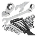 Flexible-Head Ratchet Combination Spanner Set, 8–22 mm, 8 pcs
