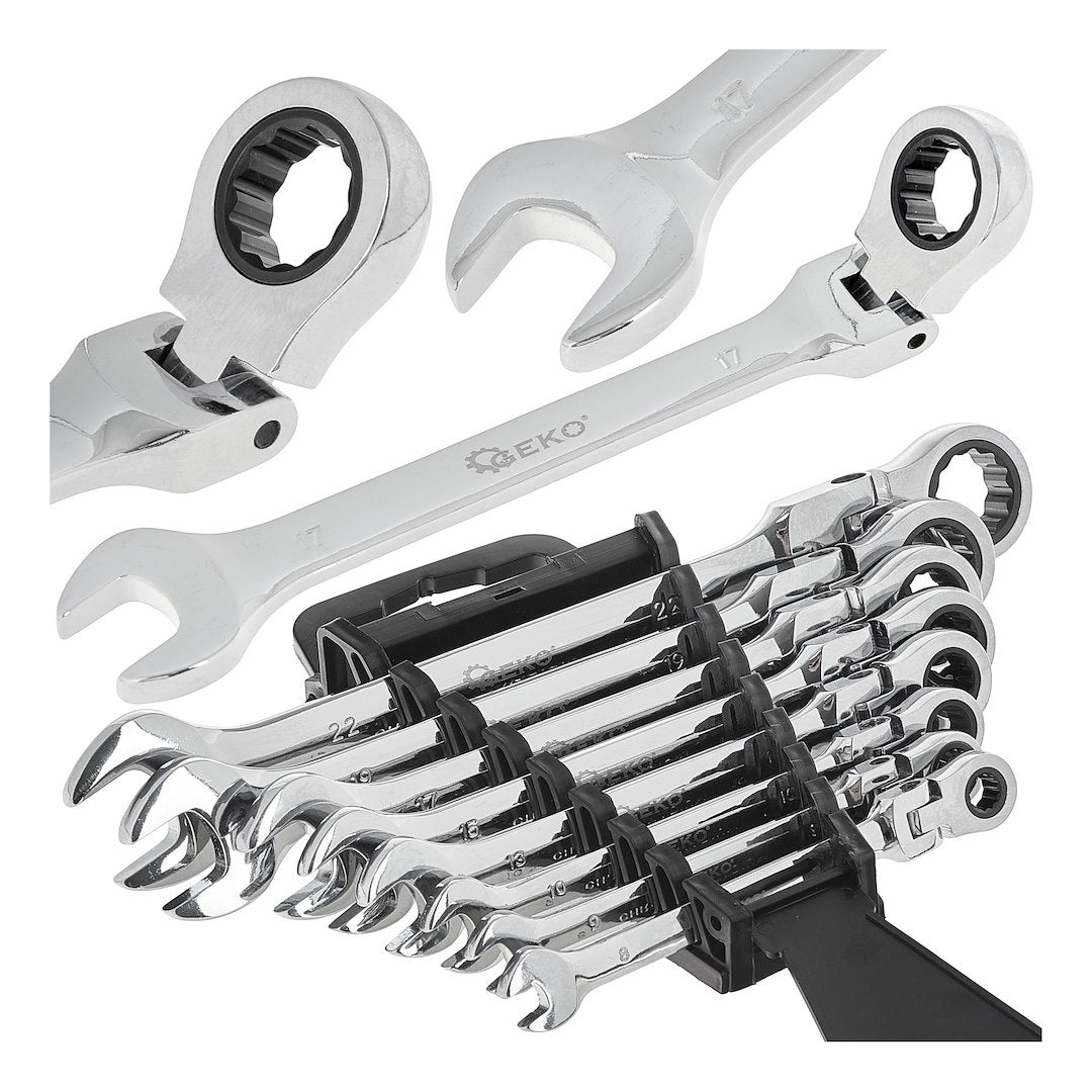 Flexible-Head Ratchet Combination Spanner Set, 8–22 mm, 8 pcs